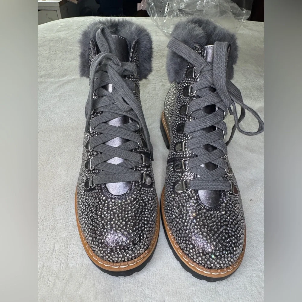 INC Women's Gray Fur-Trimmed Ankle Boots